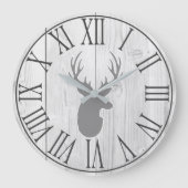エレガントフェイク素朴白木とグレーの鹿 ラージ壁時計 (正面)
