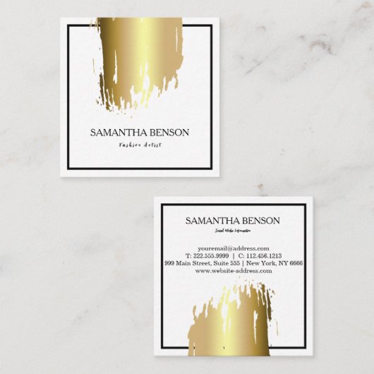 エレガントフェイク芸術的金ゴールド スクエア名刺 (正面/裏面)