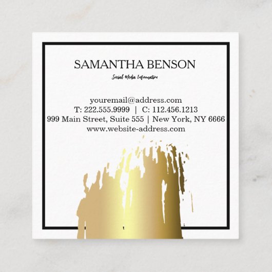 エレガントフェイク芸術的金ゴールド スクエア名刺 (裏面)