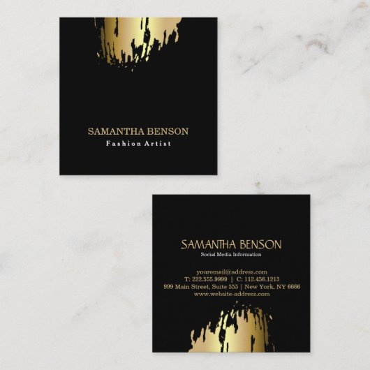 エレガントフェイク芸術的金ゴールド スクエア名刺 (正面/裏面)