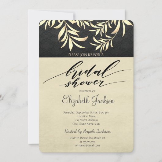 エレガントフェイク葉ブライダルシャワー 招待状 (正面)