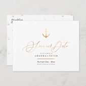 エレガントフェイク金ゴールドいかり航海の、日付の保存 ポストカード (正面/裏面)