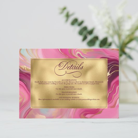 エレガントフェイク金ゴールドとピンクのマルリ結婚ーの エンクロージャーカード (スタンド正面)