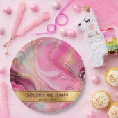 エレガントフェイク金ゴールドとピンクのマルリ結婚ーの ペーパープレート (パーティー)