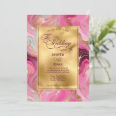 エレガントフェイク金ゴールドとピンクのマルリ結婚ーの 招待状 (スタンド正面)