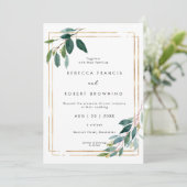 エレガントフェイク金ゴールドと緑の結婚式招待状 招待状 (スタンド正面)