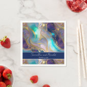 エレガントフェイク金ゴールドと青オパール結婚石 スタンダードカクテルナプキン (インサイチュ)