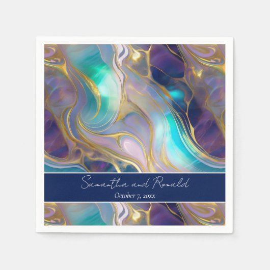 エレガントフェイク金ゴールドと青オパール結婚石 スタンダードカクテルナプキン (正面)