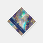 エレガントフェイク金ゴールドと青オパール結婚石 スタンダードカクテルナプキン (角)