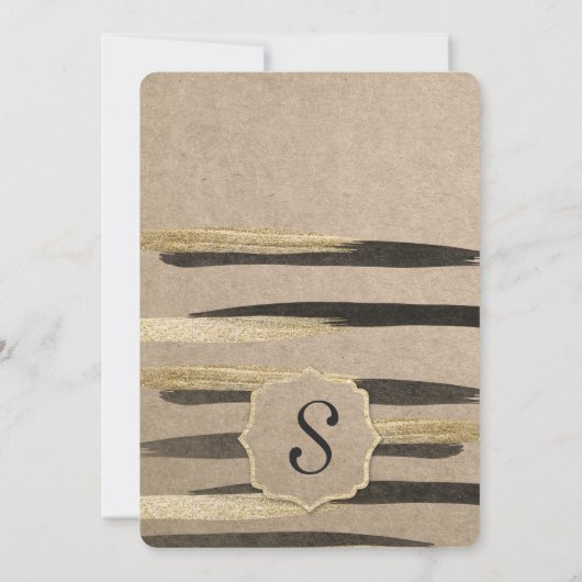 エレガントフェイク金ゴールドと黒のストロ絵を描ック 招待状 (裏面)