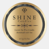 エレガントフェイク金ゴールドと黒のラベル ラウンドシール (正面)