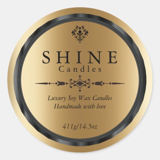 エレガントフェイク金ゴールドと黒のラベル ラウンドシール (正面)