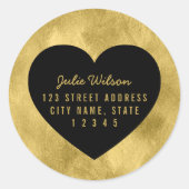 エレガントフェイク金ゴールドと黒ハート差出人住所 ラウンドシール (正面)
