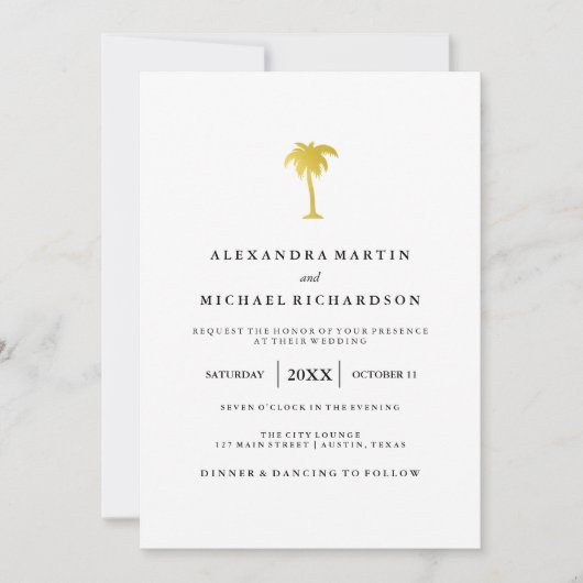 エレガントフェイク金ゴールドの結婚木 招待状 (正面)