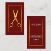 エレガントフェイク金ゴールドはさみシック美容師 名刺 (正面/裏面)