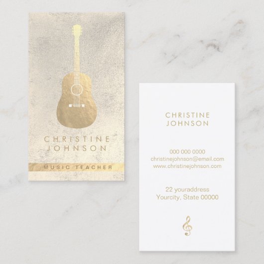 エレガントフェイク金ゴールドギター音楽先生 名刺 (正面/裏面)