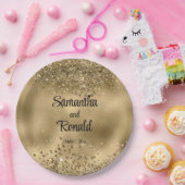 エレガントフェイク金ゴールドグリッター及びホイル結婚ス ペーパープレート (パーティー)