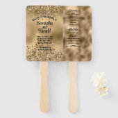 エレガントフェイク金ゴールドグリッター及び箔結婚式 プログラム ハンドファン (正面&裏面)