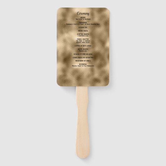 エレガントフェイク金ゴールドグリッター及び箔結婚式 プログラム ハンドファン (裏面)