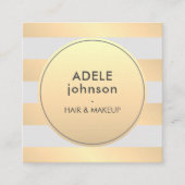 エレガントフェイク金ゴールドグレーストライプ美しいヘアメイクアップ スクエア名刺 (正面)