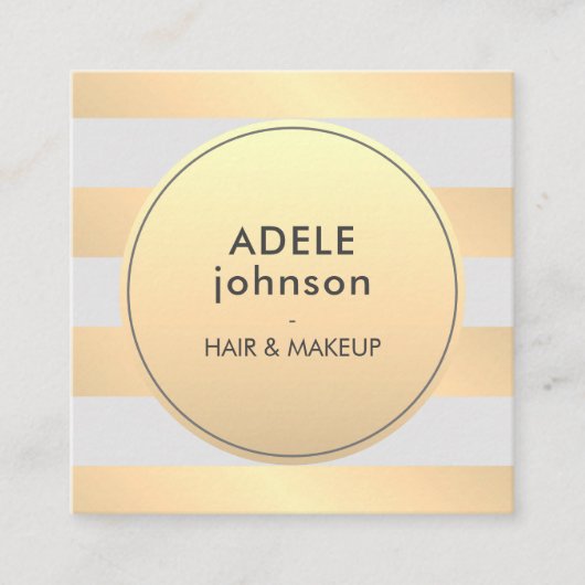 エレガントフェイク金ゴールドグレーストライプ美しいヘアメイクアップ スクエア名刺 (正面)