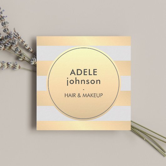 エレガントフェイク金ゴールドグレーストライプ美しいヘアメイクアップ スクエア名刺