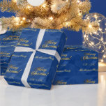 エレガントフェイク金ゴールドスクリプトMerry Christmas Blue ラッピングペーパー<br><div class="desc">エレガント金ゴールドフェイクスクリプトメリークリスマスブルークリスマスギフトラッピング紙</div>