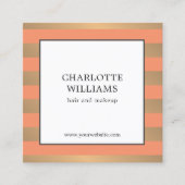 エレガントフェイク金ゴールドストライプ美しい スクエア名刺 (正面)