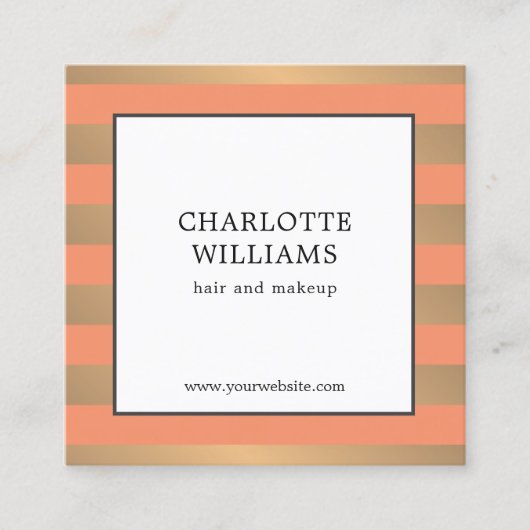 エレガントフェイク金ゴールドストライプ美しい スクエア名刺 (正面)