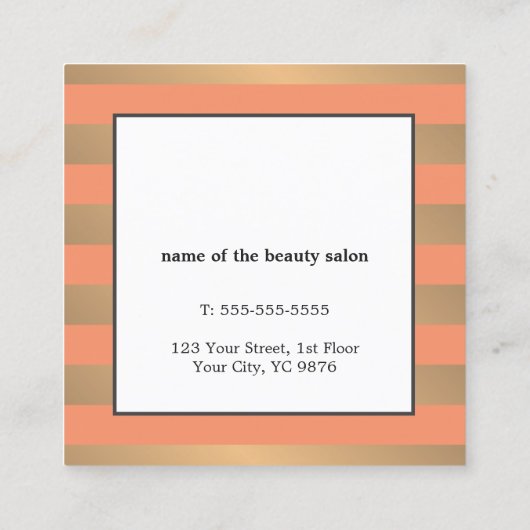 エレガントフェイク金ゴールドストライプ美しい スクエア名刺 (裏面)