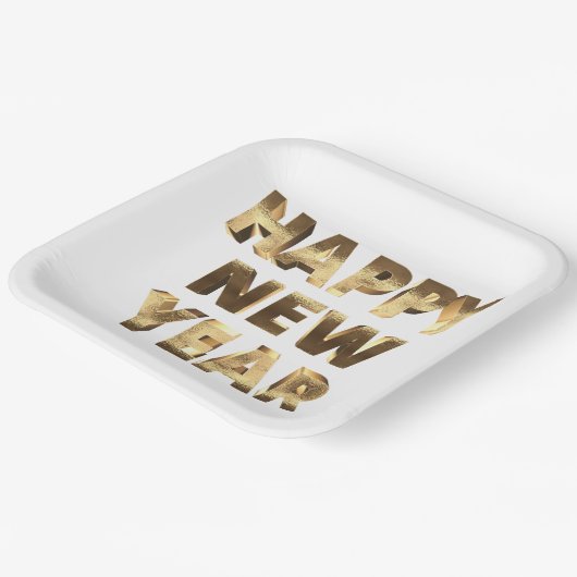 エレガントフェイク金ゴールドタイポグラフィハッピーニューイヤー ペーパープレート (傾斜あり)