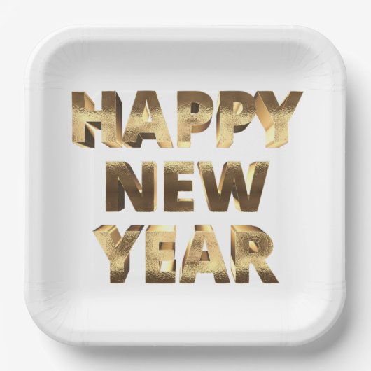 エレガントフェイク金ゴールドタイポグラフィハッピーニューイヤー ペーパープレート (正面)