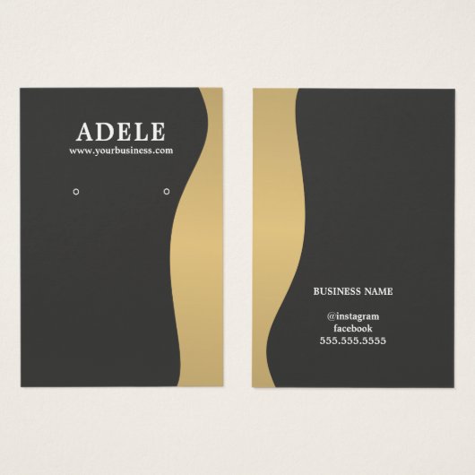 エレガントフェイク金ゴールドダークグレーイヤリングカード (正面&裏面)