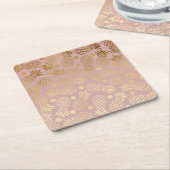 エレガントフェイク金ゴールドパイナップル模様水玉模様 スクエアペーパーコースター (アングル)