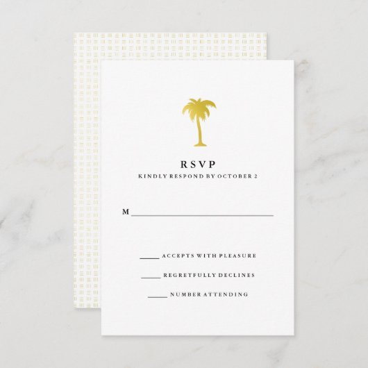 エレガントフェイク金ゴールドパームツリーウェディングRSVP 出欠カード (正面/裏面)