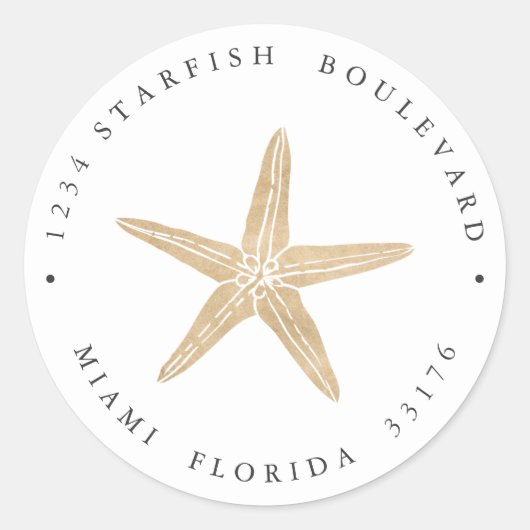 エレガントフェイク金ゴールドヒトデ沿岸差出人住所 ラウンドシール (正面)