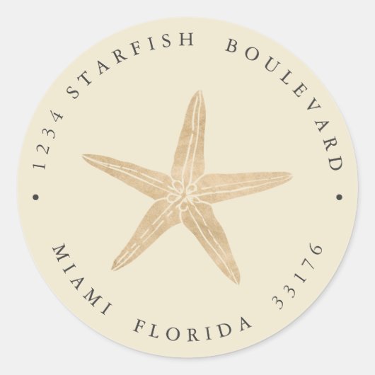 エレガントフェイク金ゴールドヒトデ沿岸差出人住所 ラウンドシール (正面)