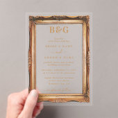 エレガントフェイク金ゴールドフレーム結婚モノグラム澄ん アクリル招待状 (インサイチュ (ポータブル))