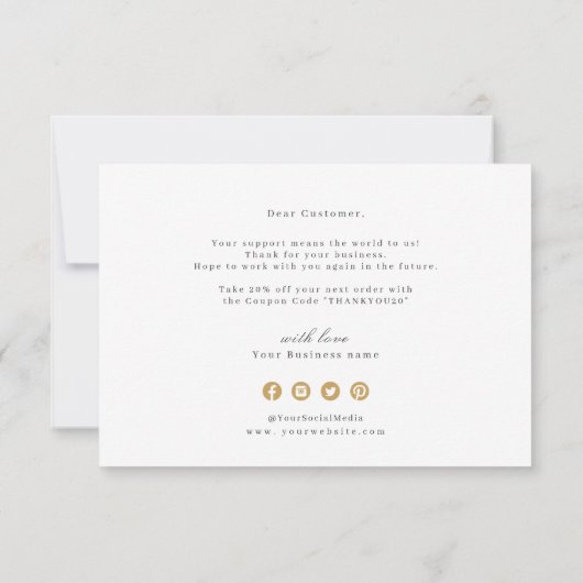 エレガントフェイク金ゴールドフローラミニマリズム感謝してい事業 サンキューカード (裏面)