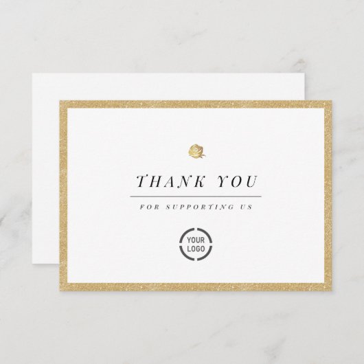 エレガントフェイク金ゴールドフローラミニマリズム感謝してい事業 サンキューカード (正面/裏面)