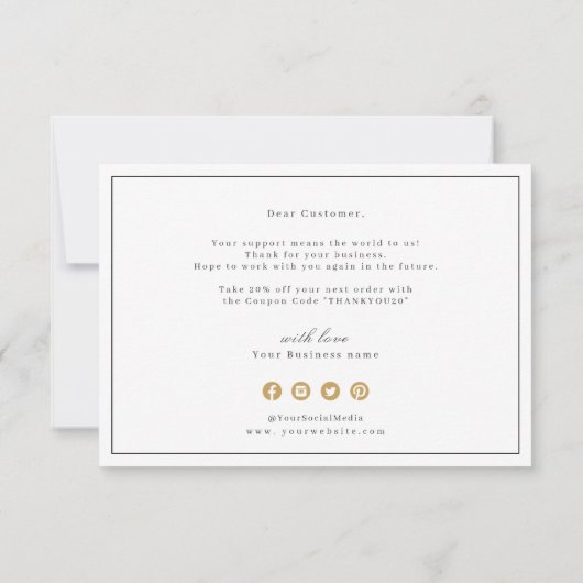 エレガントフェイク金ゴールドフローラミニマルビジネス サンキューカード (裏面)