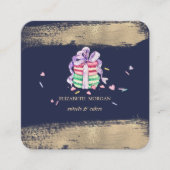 エレガントフェイク金ゴールドブラシ線マカロン スクエア名刺 (正面)