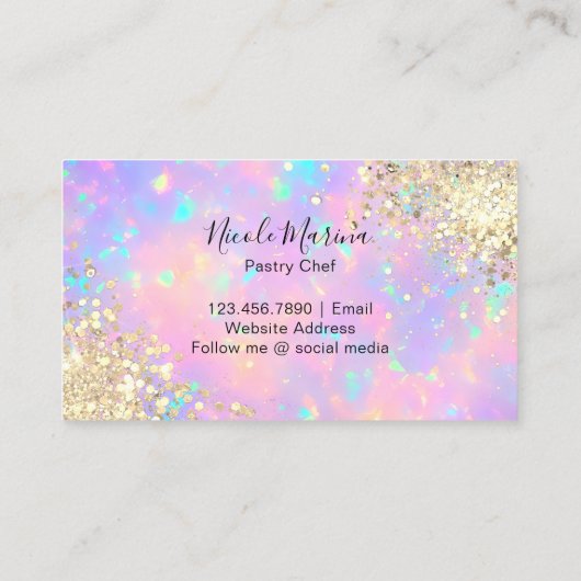 エレガントフェイク金ゴールドホログラフィックカップケーキスイーツ 名刺 (裏面)