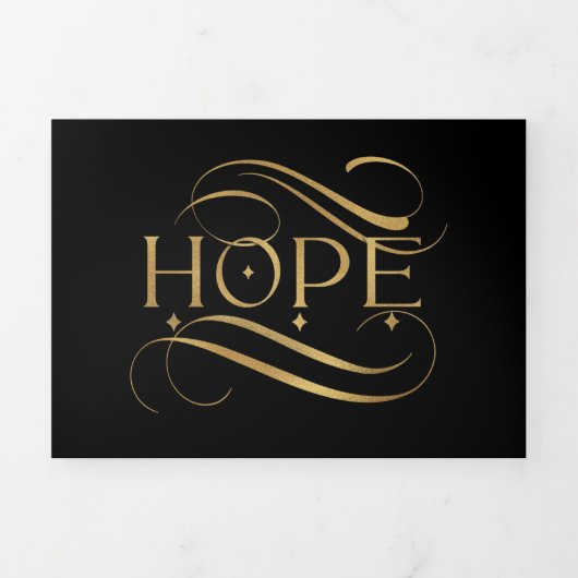 エレガントフェイク金ゴールドホープ書道の黒文字 三つ折りクリスマスカード (カバー)