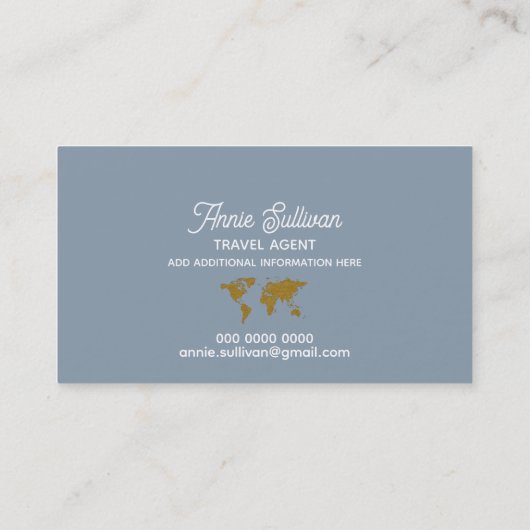 エレガントフェイク金ゴールドマップほこりっぽい青 名刺 (裏面)