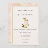 エレガントフェイク金ゴールドミニマルフローラ 招待状 (正面/裏面)