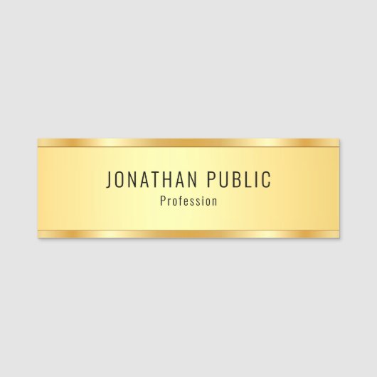 エレガントフェイク金ゴールドメタリックルックテンプレート 名札 (正面)