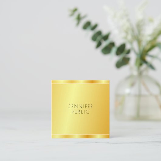 エレガントフェイク金ゴールドモダンプロフェッショナルテンプレート スクエア名刺 (スタンド正面)