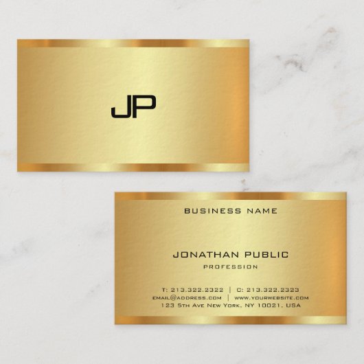 エレガントフェイク金ゴールドモダンプロフェッショナル 名刺 (正面/裏面)