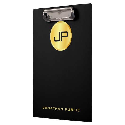 エレガントフェイク金ゴールドモノグラモダンム黒テンプレート クリップボード (左)
